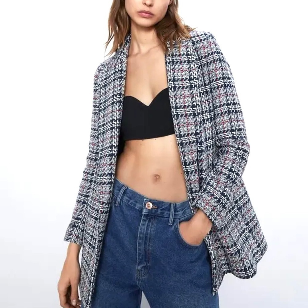 ZARA Plaid Double Breasted Tweed Blazer - Picture 11 of 14